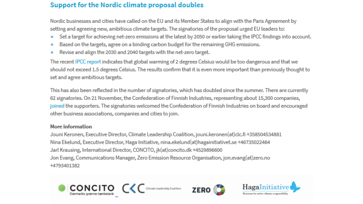 ​Support for the Nordic climate proposal doubles