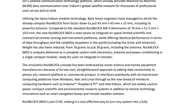 Rock Seven - Ocean Business 2017: Rock Seven launches world's smallest two-way satellite communications platform with integrated antenna