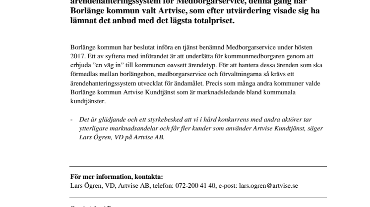 Artvise Kundtjänst till Borlänge kommun!