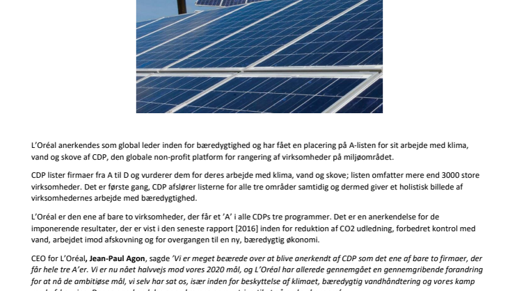 CDP giver AAA til L'Oréal for flot miljøindsats