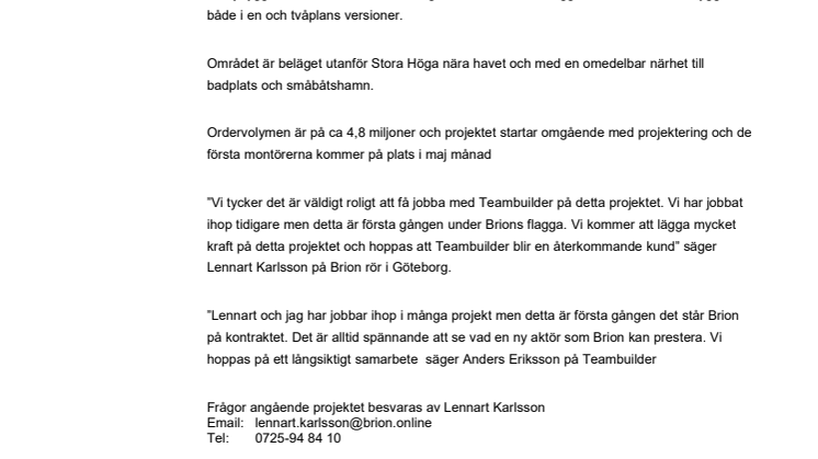 Brion Installation & Service Tar ett nytt rörprojekt åt Teambuilder