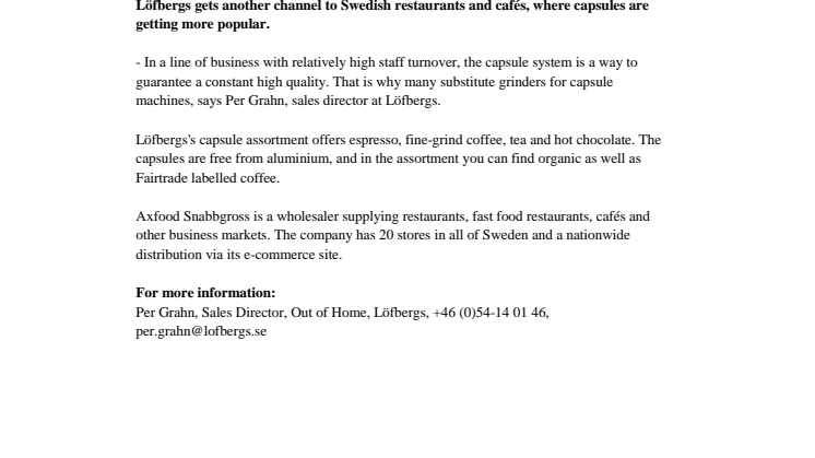 Axfood Snabbgross includes Löfbergs's capsules