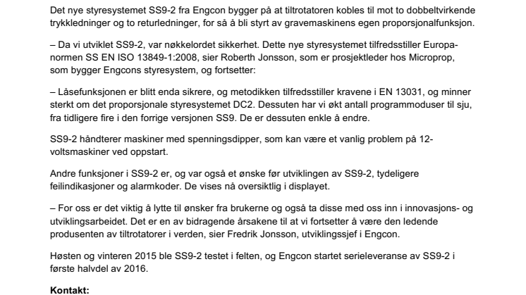 Sikrere graving med Engcons nye styresystem SS9-2