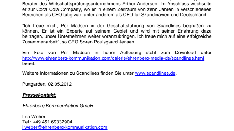 Neuer CFO verstärkt Geschäftsführung von Scandlines