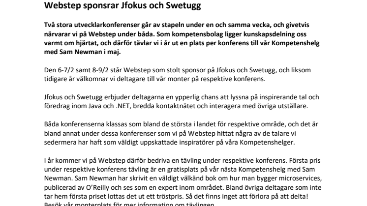 Webstep sponsrar Jfokus och Swetugg