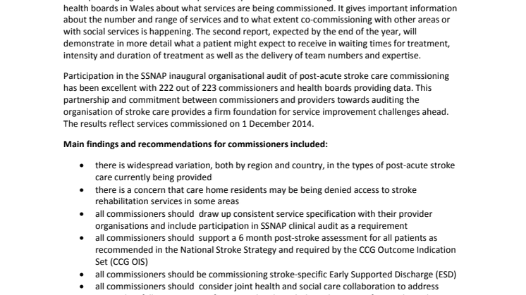 Stroke Association statement on the SSNAP Post-acute service commissioning audit report