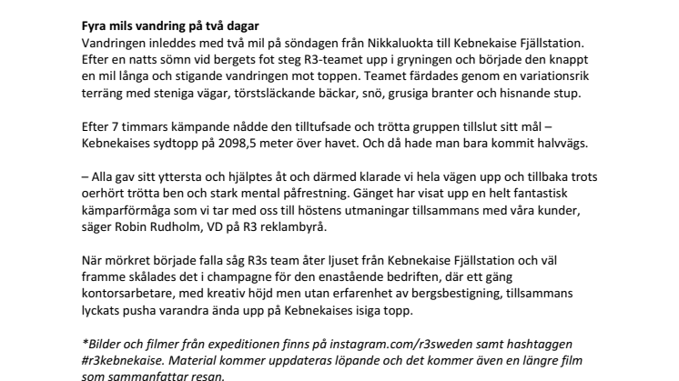 R3 reklambyrå besteg Kebnekaise