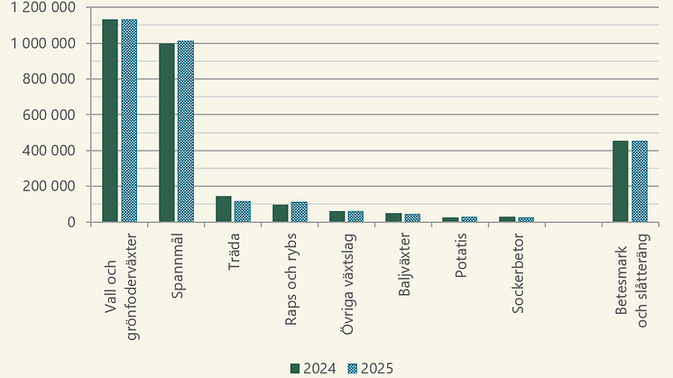 Diagram preliminär statistik odlade arealer olika grödor 2025