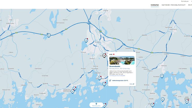 Badtemperaturen visas på Ronneby Live - Brunnsbadet lockar med behagliga 26 grader inför säsongens sista helg. 