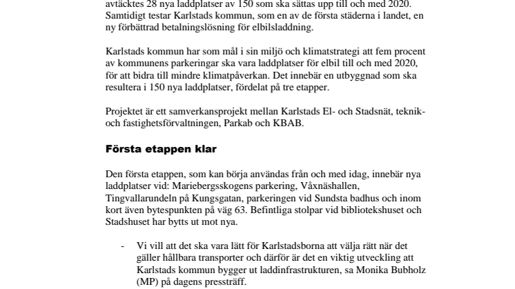 28 nya laddplatser på plats i Karlstad