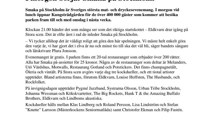 I morgon börjar Smaka på Stockholm 
