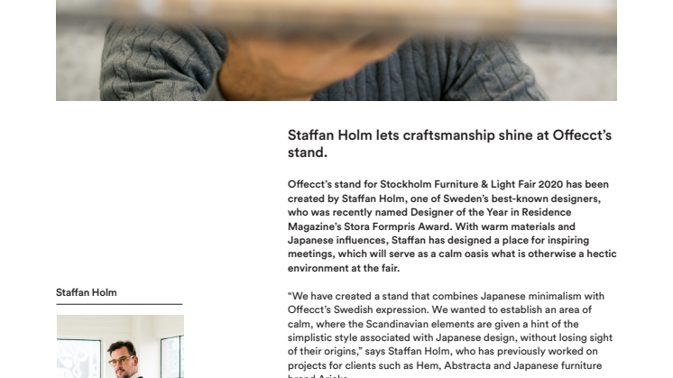 Staffan Holm lets craftsmanship shine at Offecct’s stand