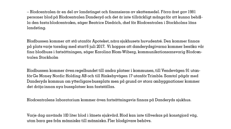 Blodcentralen Danderyd ersätts med blodbuss