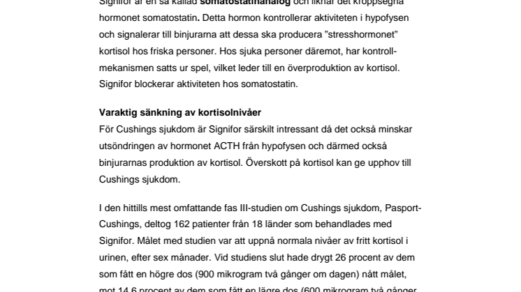 Cushings sjukdom – fakta om läkemedlet Signifor