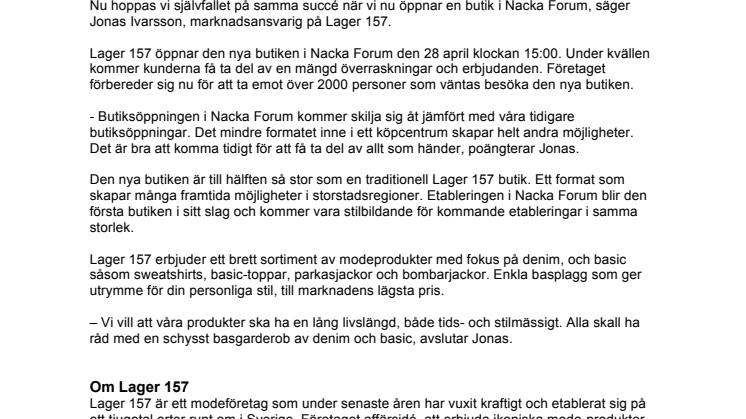 Lager 157 öppnar i Nacka Forum