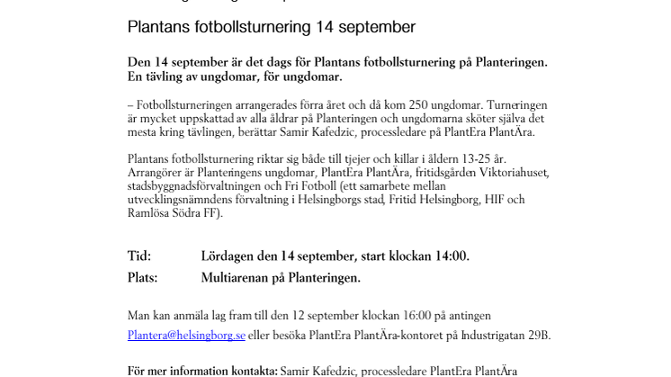 Plantans fotbollsturnering 14 september