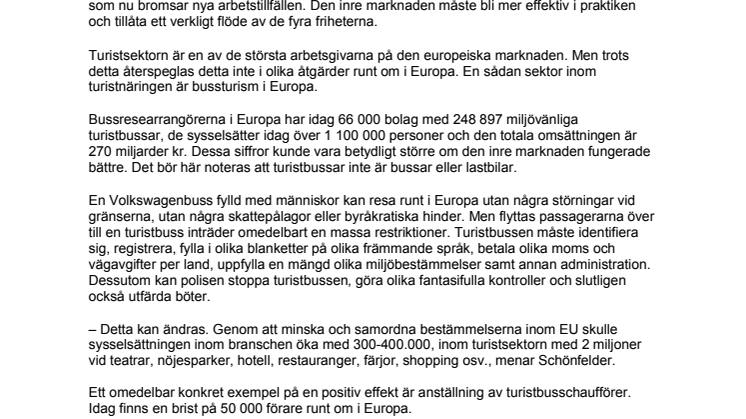 Sveriges Bussresearrangörer föreslår EU-kommissionen att etablera en rådgivande expertgrupp