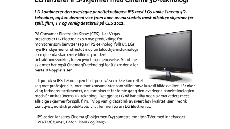 LG lanserer IPS-skjermer med Cinema 3D-teknologi