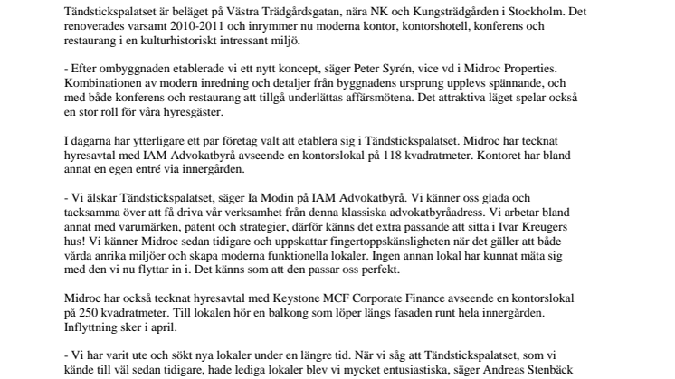 Midroc hyr ut kontor i Tändstickspalatset