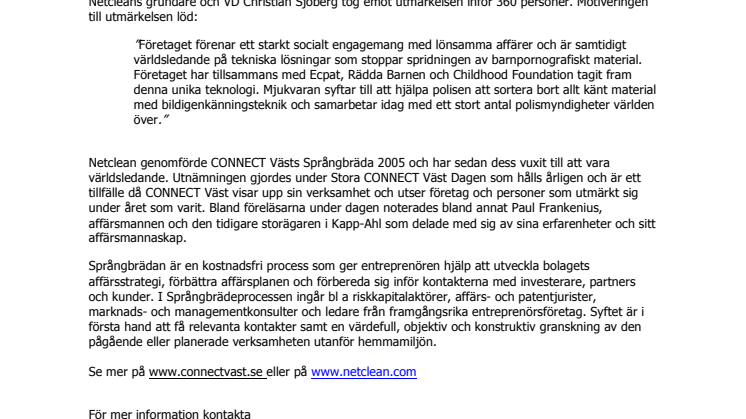 Netclean Technologies AB vinner ärofyllt affärspris