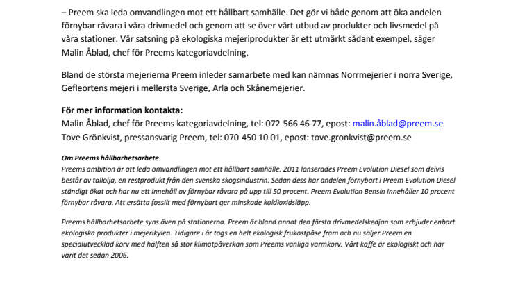 Ekologiska mejeriprodukter på Preem