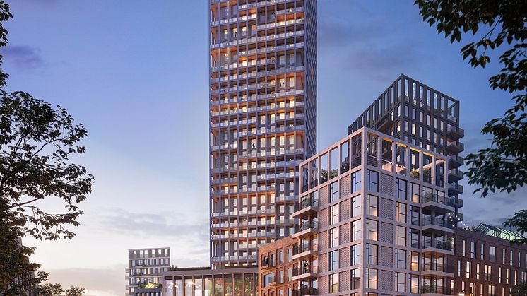 Närmast Brunnshögstorget blir det lite lägre hus, de högre syns längre in. Illustration: Semrén & Månsson arkitektkontor