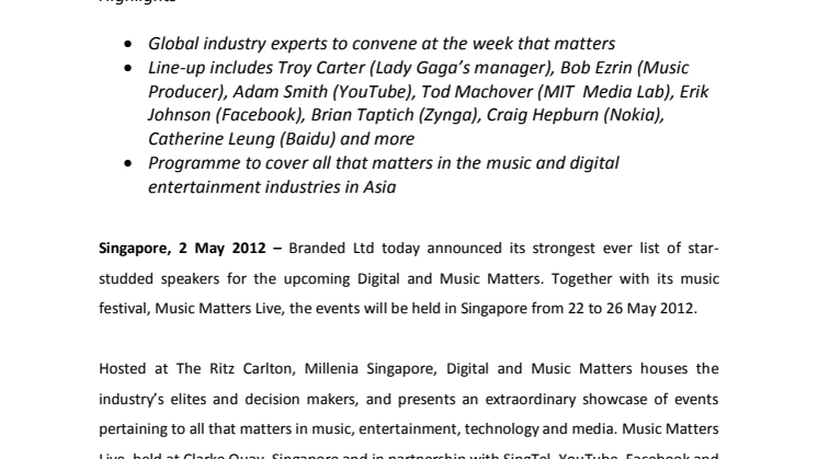 Digital and Music Matters 2012 announces their strongest and finest ever speaker line-up