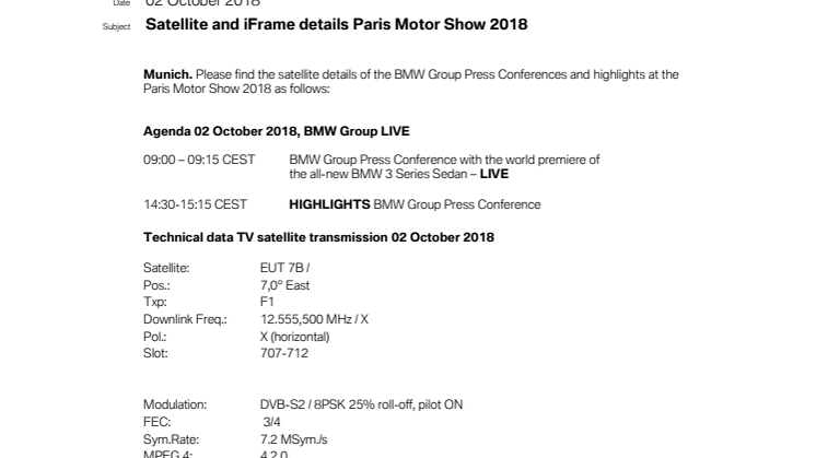 Satellite and iFrame details Paris Motor Show 2018