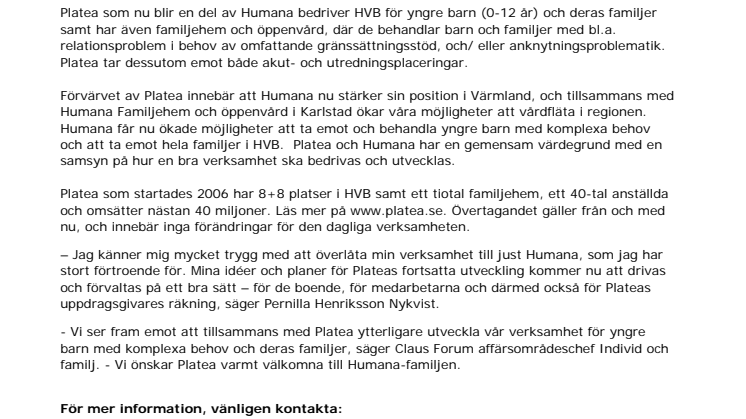 Humana förvärvar Platea AB