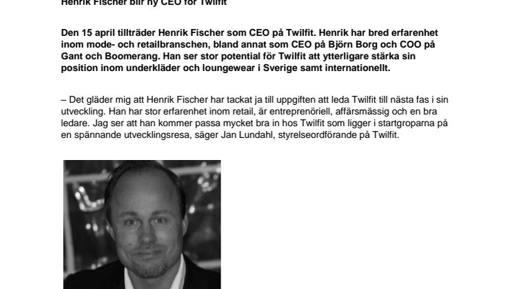 Henrik Fischer blir ny CEO för Twilfit