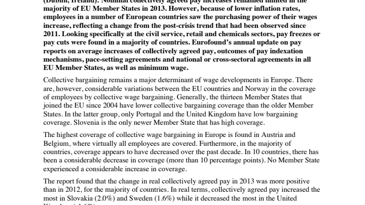 Purchasing power of EU workers rising, despite limited collectively agreed pay increases