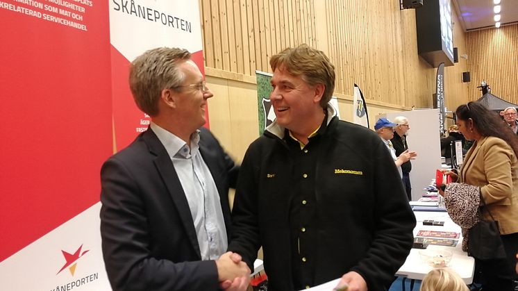Andreas Meyer, Skåneporten (t.v.) och Stefan Bevenmark, Mekonomen (t.h.) under Örkelljunga Träffas.