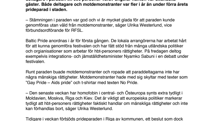 Prideparaden i Riga genomförd utan våld