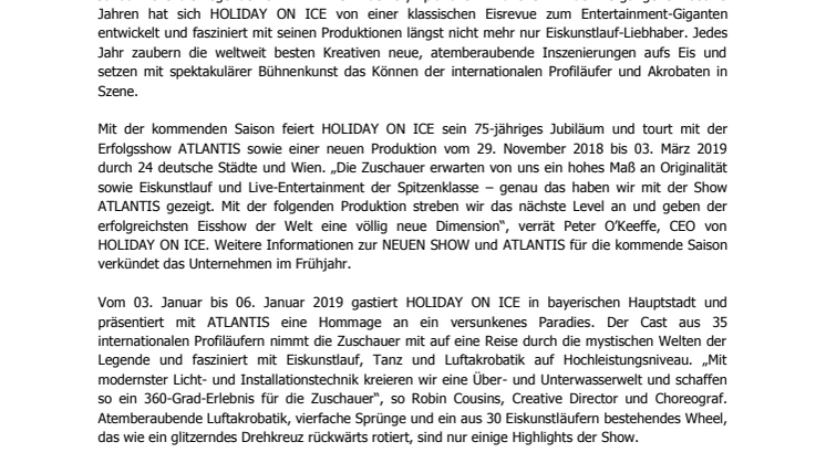 HOLIDAY ON ICE startet Vorverkauf zur Jubiläumssaison 