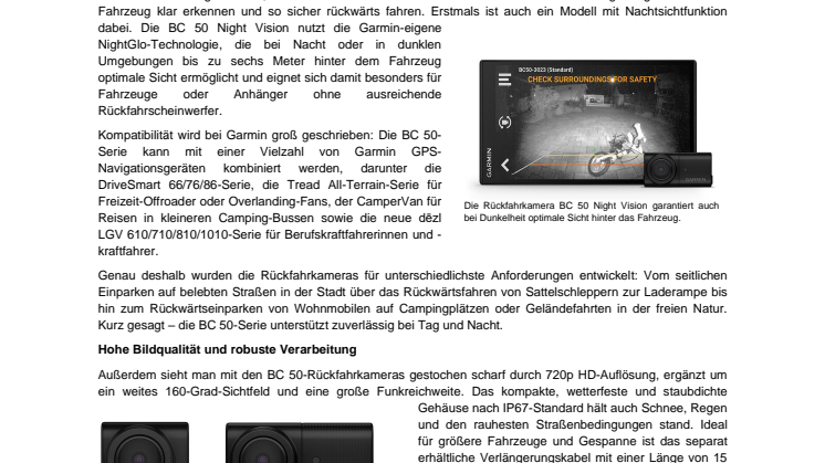 PM Garmin BC50 Rückfahrkamera-Serie