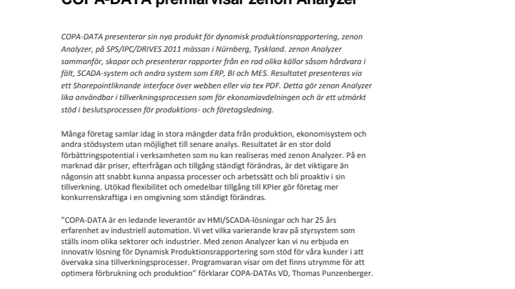 COPA-DATA Premiärvisar zenon Analyzer
