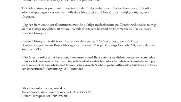 Robert Hörnquist - ny VD i GöteborgsLokaler