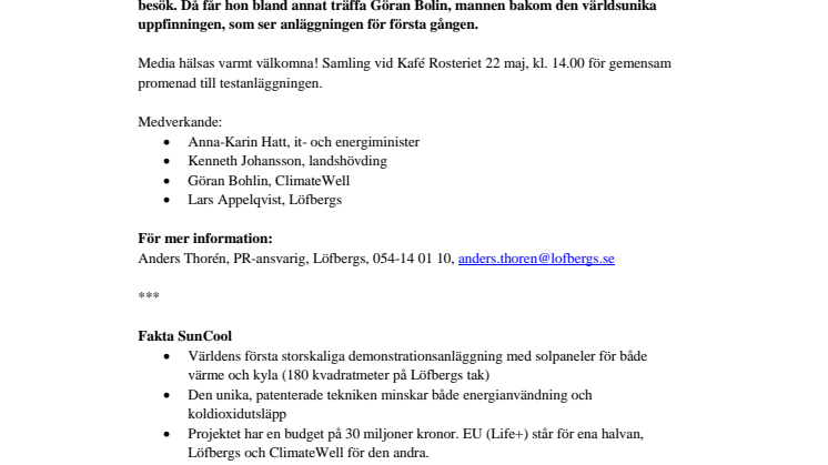 Pressinbjudan: Minister möter uppfinnare