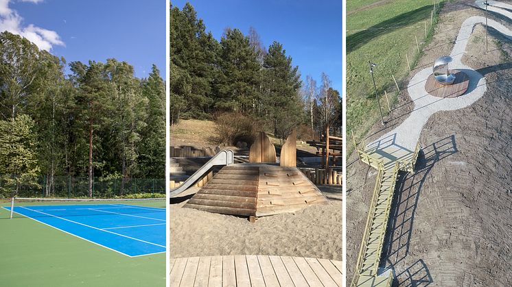 Vivallakullen har bland annat fått upprustade tennisbanor, lekplats och ett nytt konstverk. Foto: Susanne Flink, Örebro kommun och NCC.