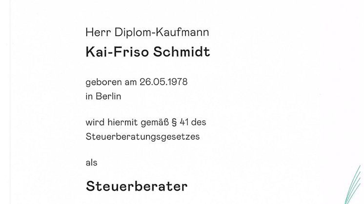 Kai-Friso Schmidt ist jetzt Steuerberater