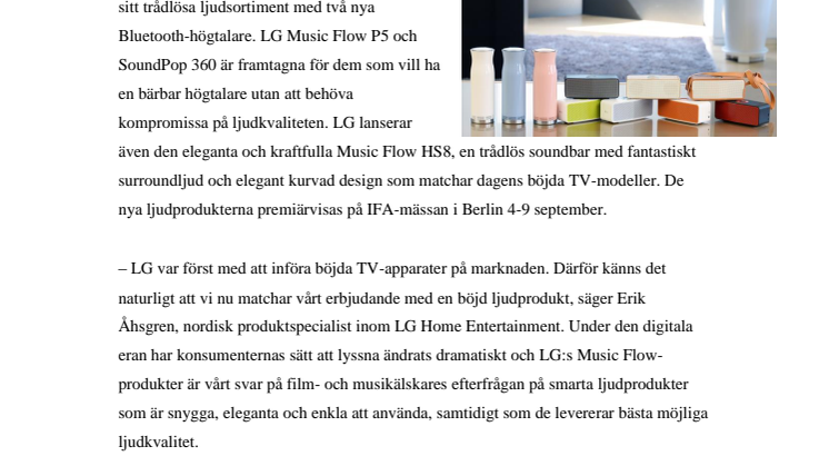 LG PÅ IFA 2015: LEKFULLA BÄRBARA HÖGTALARE OCH ELEGANT BÖJD SOUNDBAR
