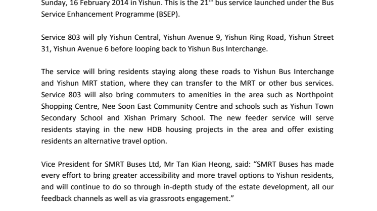 New Bus Service 803 From 16 February 2014