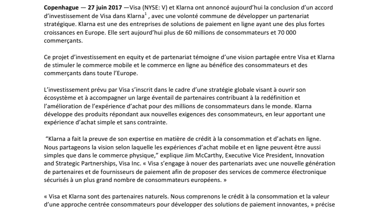 Visa s’engage à investir dans Klarna ; les entreprises prévoient un accord de partenariat