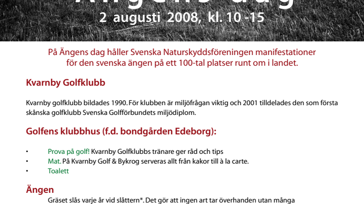 Program för Ängens dag 2 augusti 2008