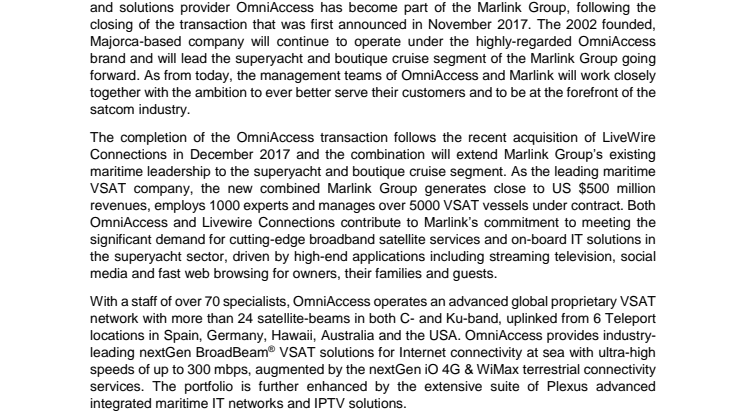 Apax-backed Marlink and OmniAccess complete successfully their transaction 