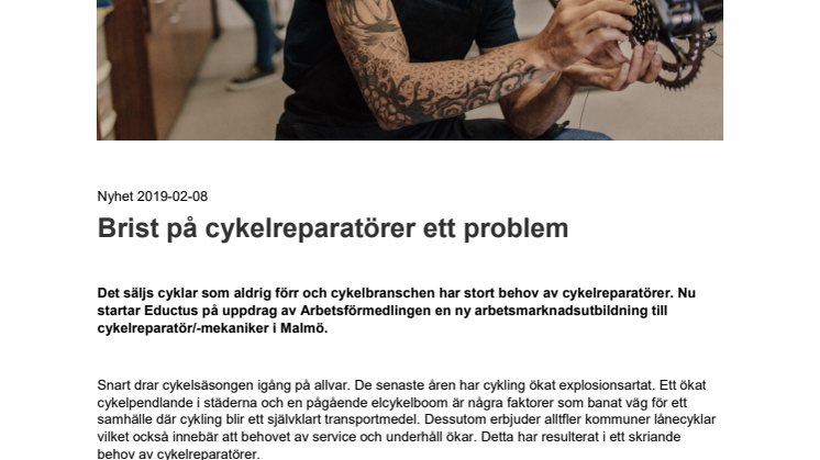 Brist på cykelreparatörer ett problem
