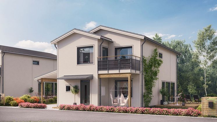 Kv Pärlbandet - 3D-bild av 2-planshus framsida