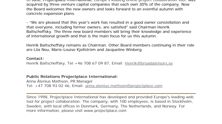 Projectplace board strengthened by new owners