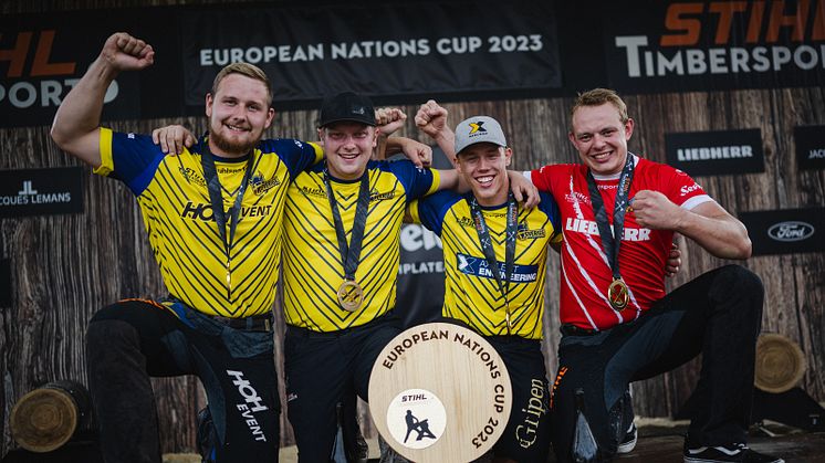 Emil Hansson, Ferry Svan, Edvin Karlsson ja Esben Pedersen puolustivat Team Nordenin titteliä TIMBERSPORTS® European Nations Cupissa.