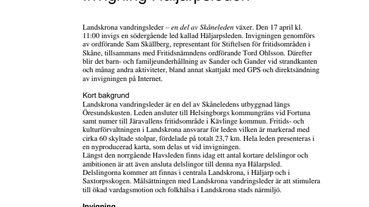 Invigning Häljarpsleden 17 april